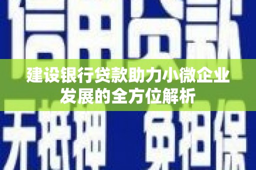 铜仁建设银行贷款助力小微企业发展的全方位解析